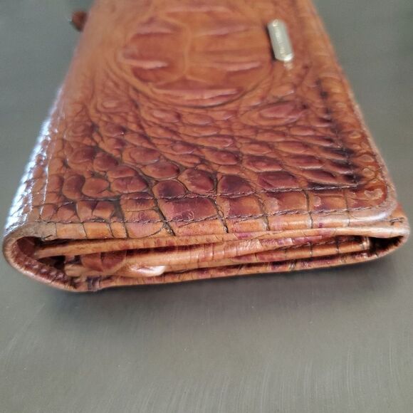 Brahmin Pecan Brown Leather Alligator Croc Embossed Bifold Wallet Zip Pockets - Picture 8 of 13